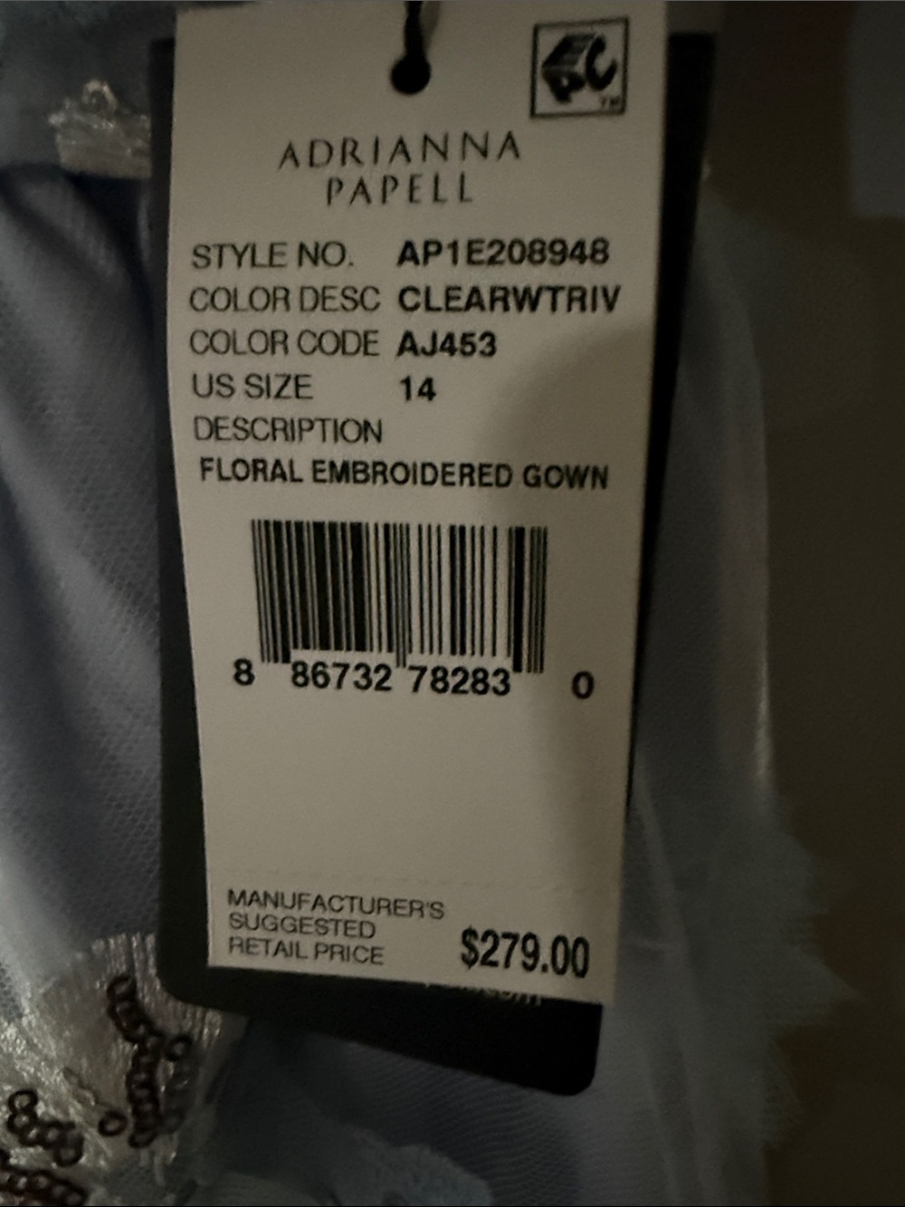 Adrianna Papell Light Blue Floral Embroidered & Sequin Cocktail Dress NWT US 14 - Picture 8 of 8